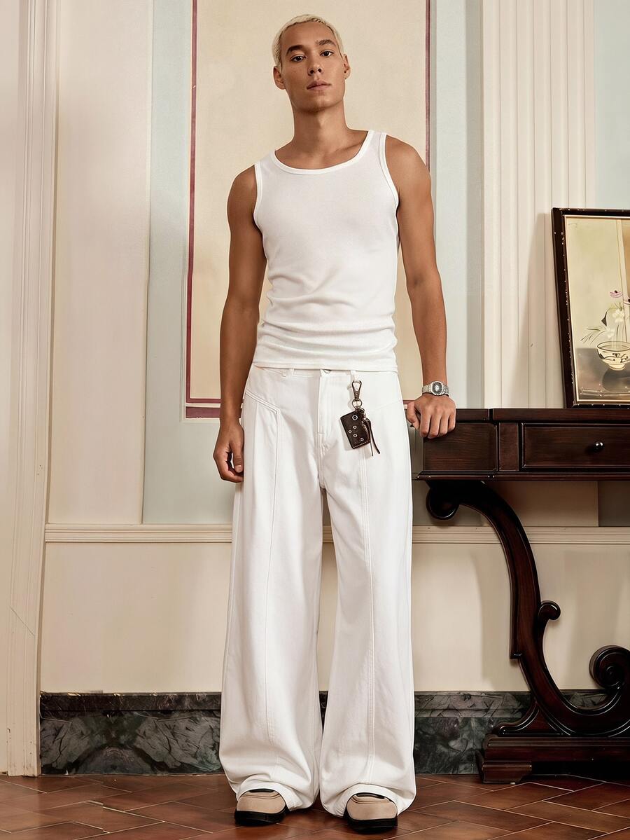 SWAVVY Men's Casual Versatile Solid Color Loose Fit Jeans - White - View 1