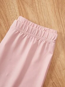 SHEIN 甜美風女童兩件式上衣套裝，粉色與白色淺粉心形印花上衣配蝴蝶結腰帶，搭配同款內搭褲，可愛家庭校園秋季穿搭 - 彩色 - 查看 5