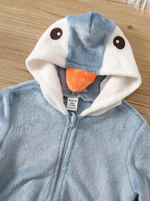 SHEIN Baby Boy Autumn/Winter Penguin Design Colorblock Thermal Lined Thick Hooded Jacket, Plush Jacket, Penguin Jacket, Blue Jacket, Infant Jacket - Multicolor - View 5