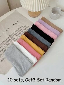 SHEIN 女童 3 件組 針織素色修身休閒內搭褲，舒適款，白色、粉色、黑色 - 彩色 - 查看 3