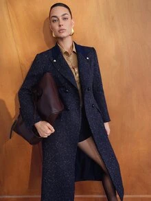 MOTF PREMIUM TWEED PEAK COLLAR DOUBLE BREASTED OVERCOAT - Royal Blue - View 6