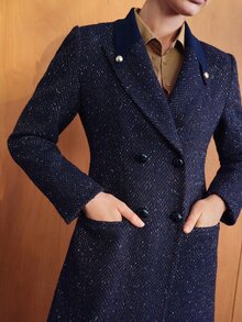 MOTF PREMIUM TWEED PEAK COLLAR DOUBLE BREASTED OVERCOAT - Royal Blue - View 4