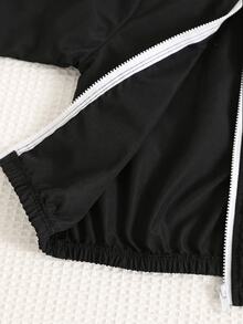 SHEIN 男嬰加厚工裝風黑色立領夾克長袖運動衫與黑色慢跑褲套裝，舒適百搭休閒時尚日常運動簡約百搭風，適合秋冬室內、戶外滑雪、日常、運動、派對、攝影 - 彩色 - 查看 7