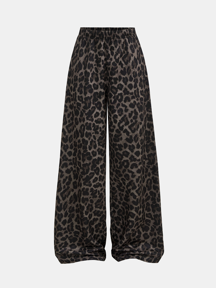 SHEIN Teen Girl Teen Girls Sweatpants Autumn/Winter Leopard Print Wide Leg Sweatpants, Suitable For Daily Fashion Wear, Streetwear And Back To School - Coffee Brown - View 3