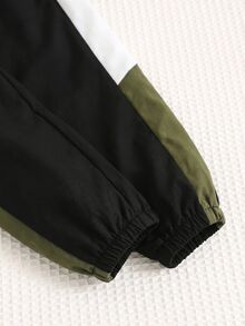 SHEIN 男嬰加厚工裝風黑色立領夾克長袖運動衫與黑色慢跑褲套裝，舒適百搭休閒時尚日常運動簡約百搭風，適合秋冬室內、戶外滑雪、日常、運動、派對、攝影 - 彩色 - 查看 5