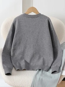 Girls 8-12 Grey Base Pink & White Argyle Jacquard Knit Cardigan, Ribbed Trim Placket Single-Breasted Button Design, Loose Drop Shoulder Fit, Student Daily Layering Knit Sweater Cardigan - Grey - View 2