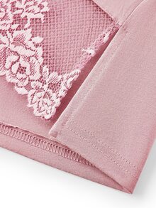LUVLETTE Fall Soft Pink 100% Pure Cotton Luxurious Lace Trim Button-Up Top & Pants Loungewear Pajama Set For Pyjama Cotton Pajamas Graphic - Pink - View 14