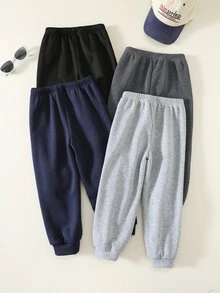 SHEIN 4件組男童休閒可愛百搭簡約舒適印花素色慢跑褲 鬆緊腰運動長褲 - 彩色 - 查看 2