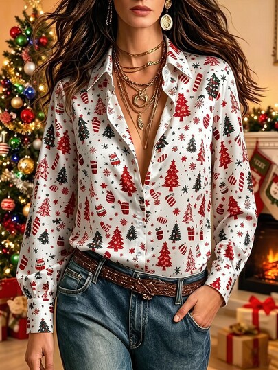 Linhara CURVE Plus Size Women's Woven Printed Casual Autumn Blouse