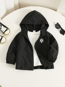 SHEIN Baby Boy Letter Pattern Hooded Long Sleeve Jacket, Versatile And Comfortable - Multicolor - View 3