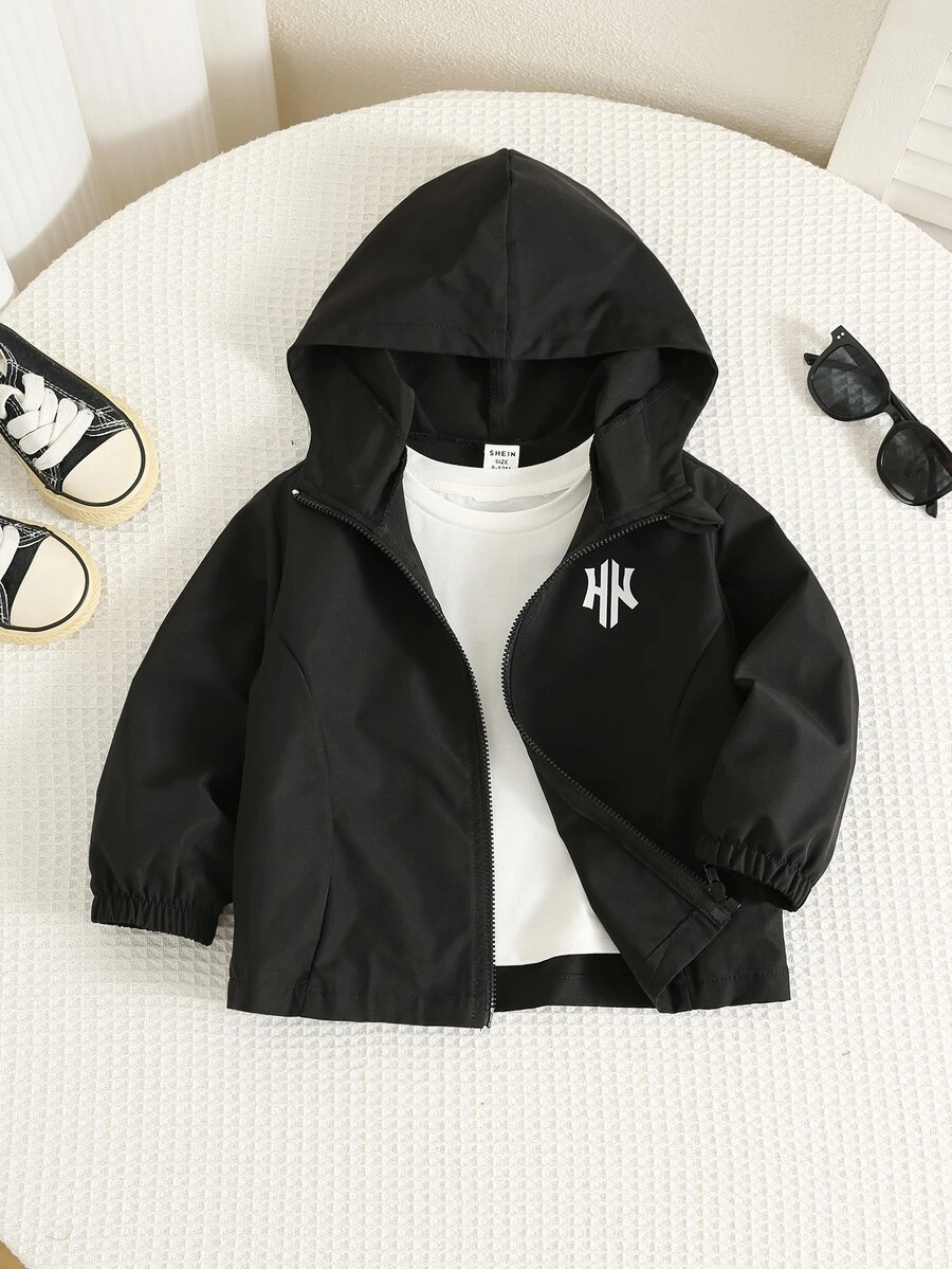 SHEIN Baby Boy Letter Pattern Hooded Long Sleeve Jacket, Versatile And Comfortable - Multicolor - View 1