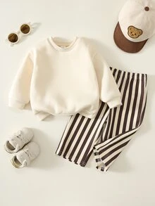 SHEIN 2件組男嬰秋冬字母印花連帽長袖外套與長褲套裝，嬰兒套裝 - 彩色 - 查看 2