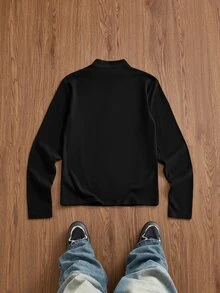 ESTAVOR 男士純色半拉鍊休閒T恤 - 黑色 - 查看 6