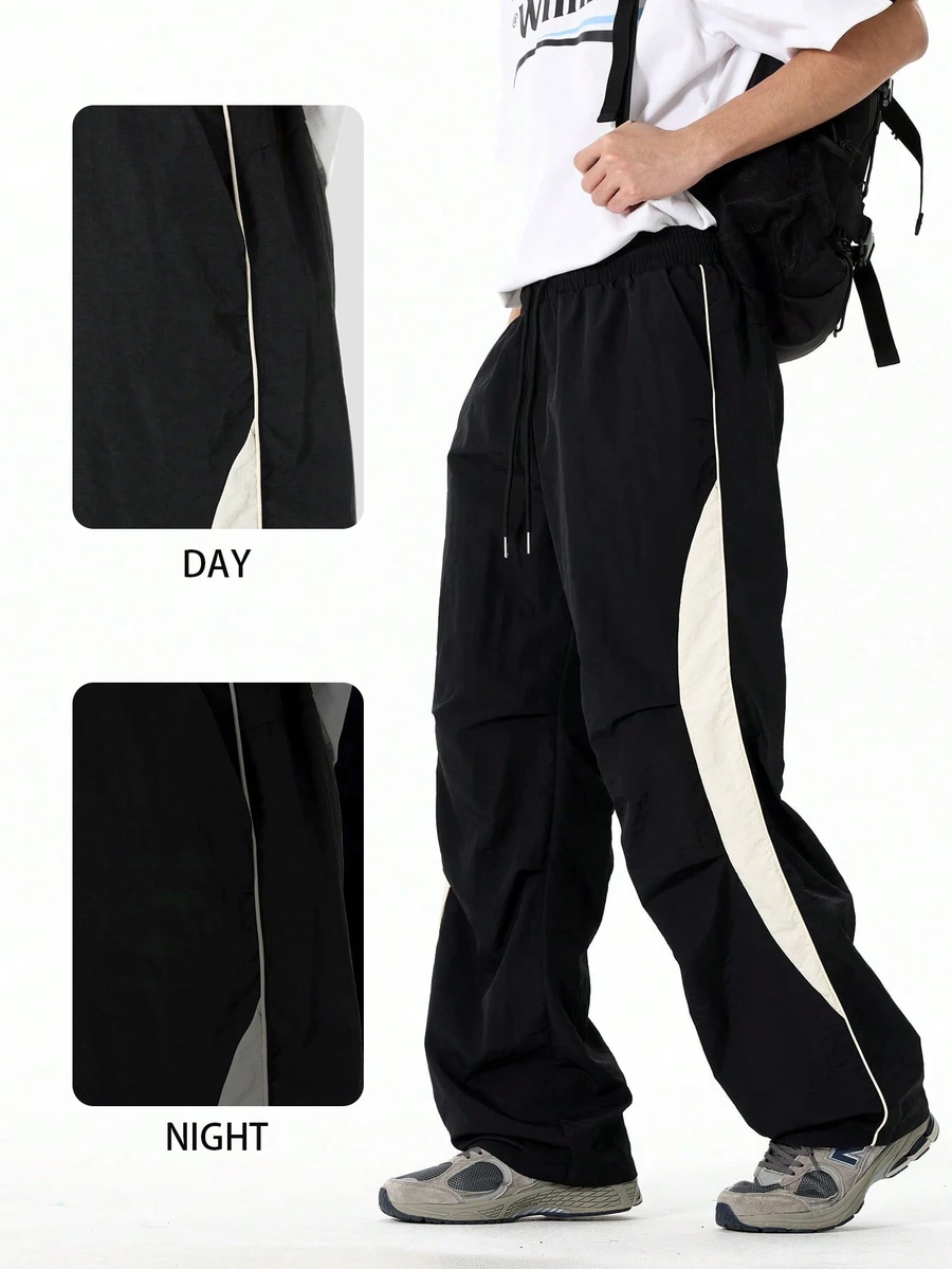 Gym Rark Celana Olahraga Pria Model Longgar dengan Tali Serut dan Blok Warna, untuk Gym - Hitam - View 1