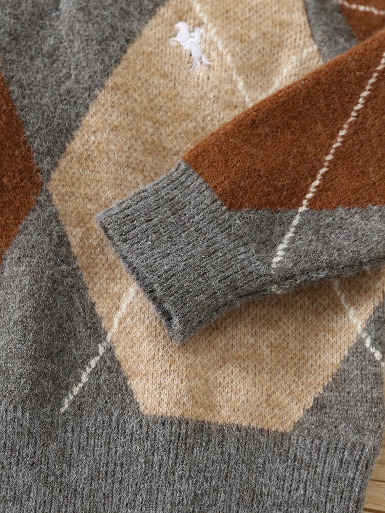 SHEIN Kids Young Boy Autumn/Winter Casual Knitted Soft Crew Neck Long Sleeve Pullover Sweater, Boys Sweater, Autumn/Winter Sweater, College Sweater, Christmas Sweater - Multicolor - View 5