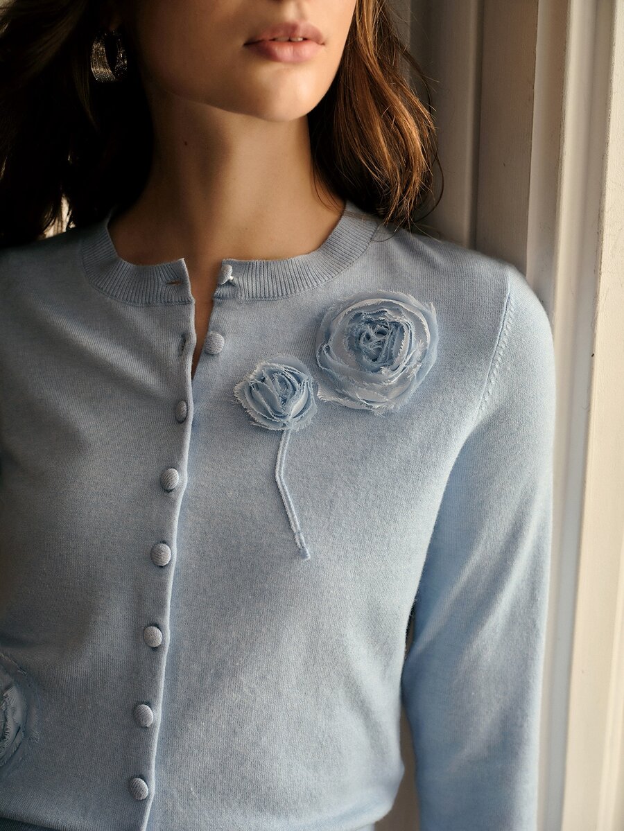 MOTF PREMIUM WOMEN'S 3D FLORAL SINGLE-BREASTED CARDIGAN - Blue - View 2