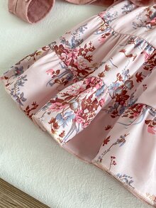 SHEIN Playful Pals 女嬰翻蓋口袋長袖燈芯絨夾克搭配碎花細肩帶洋裝套裝 - 粉色 - 查看 9