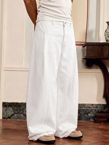 SWAVVY Men's Casual Versatile Solid Color Loose Fit Jeans - White - View 2