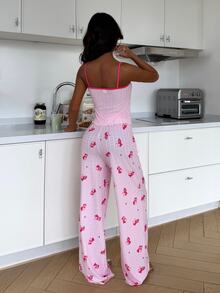 ZzzCrew My Little Pony X SHEIN Women's Cartoon Print Bow Decor Camisole Top And Long Pants Pajama Set - Baby Pink - View 2