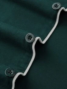 LUVLETTE Plus Size Fall Soft 100% Pure Cotton Sky Blue Basic Long Sleeve Button-Up Top & Pants Pajama Sets For Men Lounge With Pockets Pajamas Graphic - Dark Green - View 13
