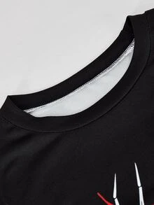 SHEIN 2件組青少年女孩T恤套裝，深灰色與黑色，T恤與長褲套裝，秋冬休閒款，長袖圓領上衣，寬腿褲，可愛風格 - 黑色 - 查看 4