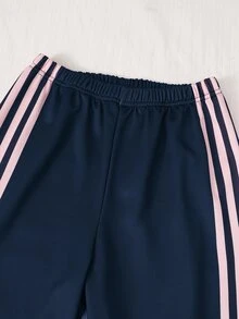 SHEIN Sparklyn Teen Girls Fall Outfits Fall Pink & Burgundy Colorblock Raglan Sleeve Crew Neck Sweatshirt And Side Stripe Wide Leg Sweatpants 2 Pieces Set - Multicolor - View 6