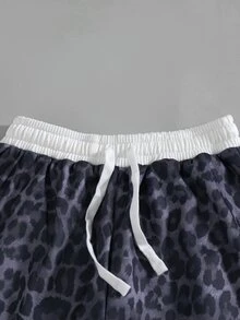 SHEIN 返校季青少年女孩拼色口袋設計寬鬆版寬腿長褲休閒風 - 深灰色 - 查看 5