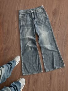 SWAVVY Men's Casual Washed Wide Leg Jeans - Baby Blue - View 6