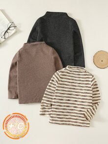 SHEIN 3件組兒童小男孩小女孩秋冬高領長袖套頭上衣 基本T恤多件裝 秋冬小男孩T恤 - 彩色 - 查看 3