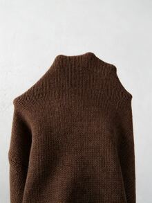 SHEIN PariChic 秋冬簡約女款針織修身家居服 V領前襟盤扣燈籠袖套頭衫 - 棕色 - 查看 3