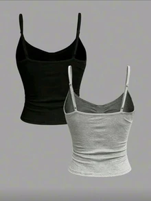 GlowEve CURVE Plus Size Women's Casual Slim Fit Versatile Camisole Tank Top 3 Pieces Set Black White Gray - Multicolor - View 2