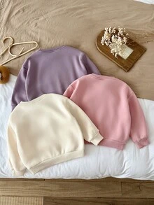 SHEIN 女童針織純色圓領修身休閒運動衫 3 件套 - 彩色 - 查看 6