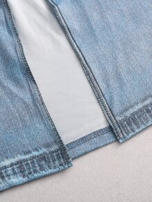SHEIN Franclia Autumn/Winter Vintage Graphic Washed Distressed Ripped Print Suspenders Long Dress Women's Bodycon Spaghetti Strap Day Time Black Light Blue - Blue - View 6