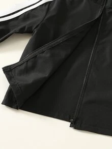 SHEIN 小男孩拼色織帶圓領長袖夾克與鬆緊腰長褲兩件套，百搭舒適 - 彩色 - 查看 7