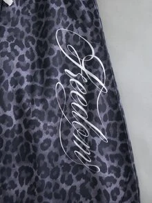 SHEIN 返校季青少年女孩拼色口袋設計寬鬆版寬腿長褲休閒風 - 深灰色 - 查看 7