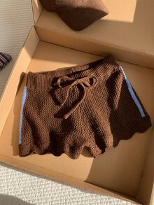 Comfortcana 女款性感時尚抽繩腰針織短褲 - 棕色 - 查看 6