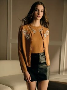 MOTF PREMIUM SET SWEATER RAJUT LEHER BULAT ELEGAN DENGAN BORDIR TEBAL - Unta - View 5