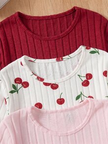 SHEIN Vintaside Kids 女童套裝，酒紅色素色、淺粉色素色，共3色可選，圓領長袖上衣搭配修身長褲，完整套裝方便搭配，適合日常上學、外出與玩耍，多色可選方便輪換 - 彩色 - 查看 3