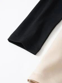 2pcs/Set Girls Big Kids Spring/Autumn New Casual Knit Minimalist Solid Color Fitted Long Sleeve Shoulder Top And Woven 2 In 1 Skort, Fall Outfits - Black - View 6