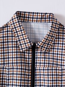 SHEIN Sparklyn 青少年女孩秋季休閒格紋夾克 - 棕色 - 查看 7