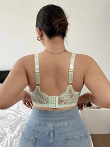 SHEIN 1pc Lace Plus Size Women's Bow Decor Underwire Bra - Green - View 2