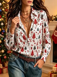Linhara CURVE Plus Size Women's Woven Printed Casual Autumn Blouse - Apricot - View 1