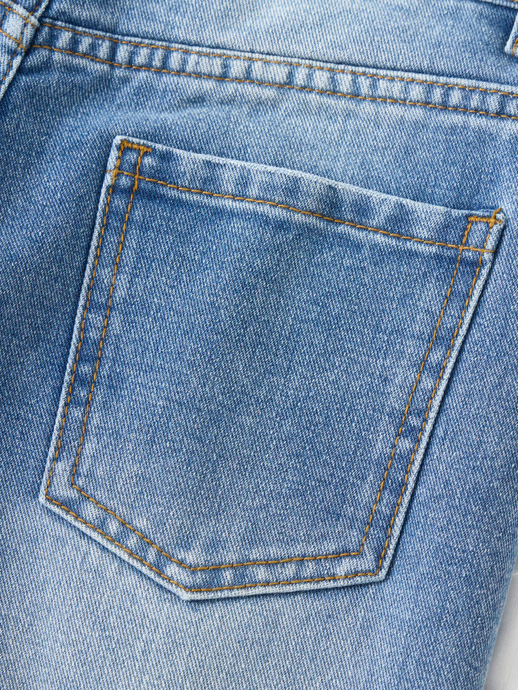 SHEIN Teen Girl Vintage Boho Urban Light Wash Elastic Waist Straight Jeans With Flat Pockets Autumn Winter - Medium Wash - View 7