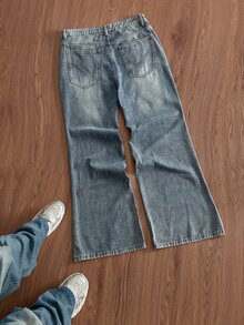 SWAVVY Men's Casual Washed Wide Leg Jeans - Baby Blue - View 7