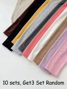 SHEIN 女童 3 件組 針織素色修身休閒內搭褲，舒適款，白色、粉色、黑色 - 彩色 - 查看 4