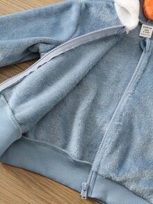 SHEIN Baby Boy Autumn/Winter Penguin Design Colorblock Thermal Lined Thick Hooded Jacket, Plush Jacket, Penguin Jacket, Blue Jacket, Infant Jacket - Multicolor - View 7