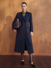 MOTF PREMIUM TWEED PEAK COLLAR DOUBLE BREASTED OVERCOAT - Royal Blue - View 7