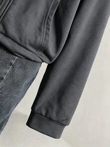 SHEIN Sparklyn 秋冬季青少年女孩連帽拉鍊外套－混搭街頭風連帽衫，防寒針織面料，適合秋冬穿著 - 深灰色 - 查看 4