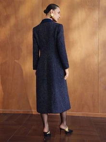 MOTF PREMIUM TWEED PEAK COLLAR DOUBLE BREASTED OVERCOAT - Royal Blue - View 3