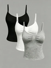 GlowEve CURVE Plus Size Women's Casual Slim Fit Versatile Camisole Tank Top 3 Pieces Set Black White Gray - Multicolor - View 1